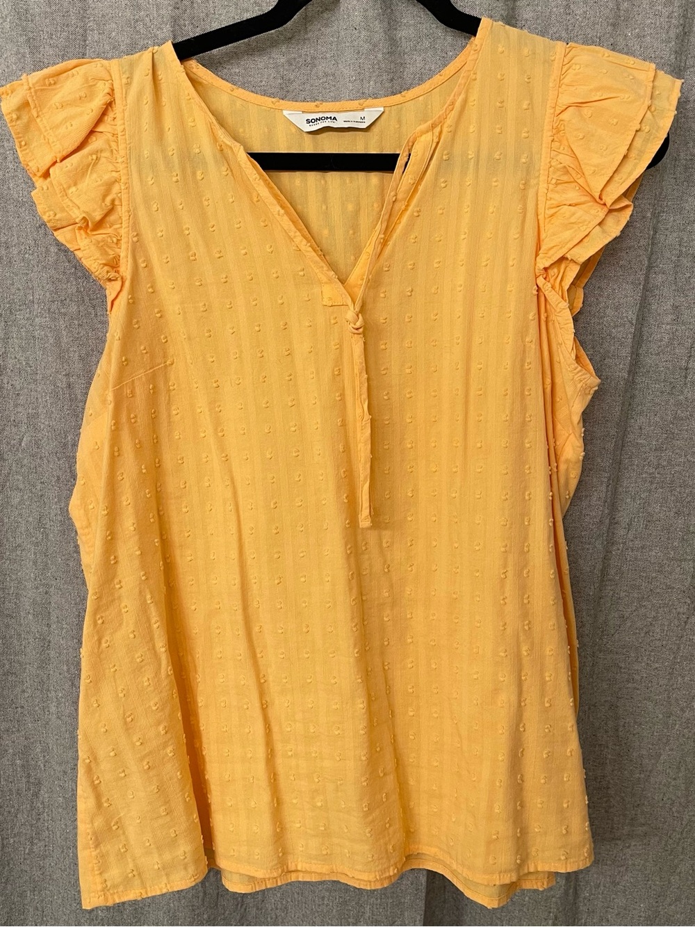 Sonoma Peach Swiss Dot Flutter Sleeve Blouse